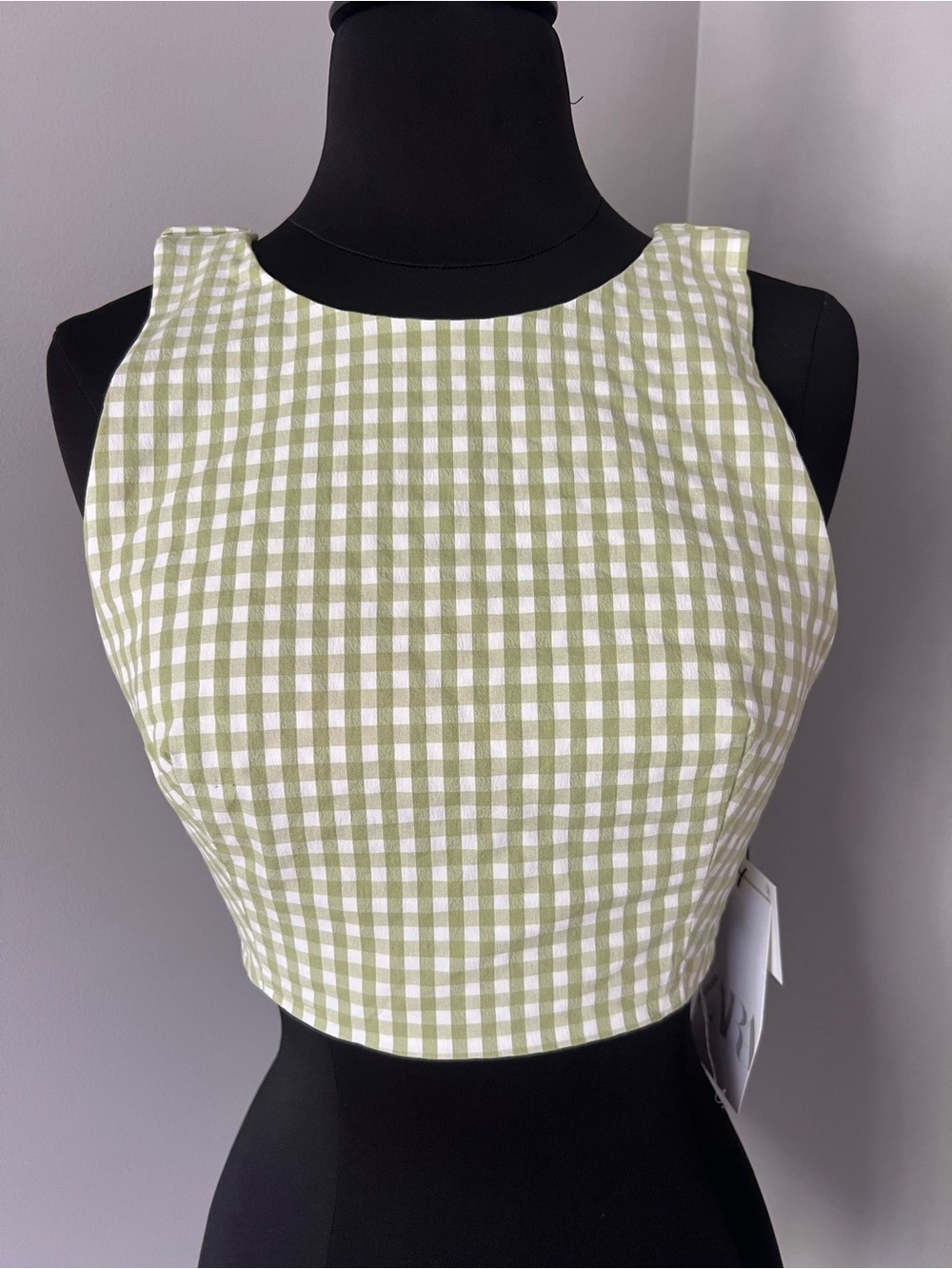 NWT Zara Green White Gingham Crop Top